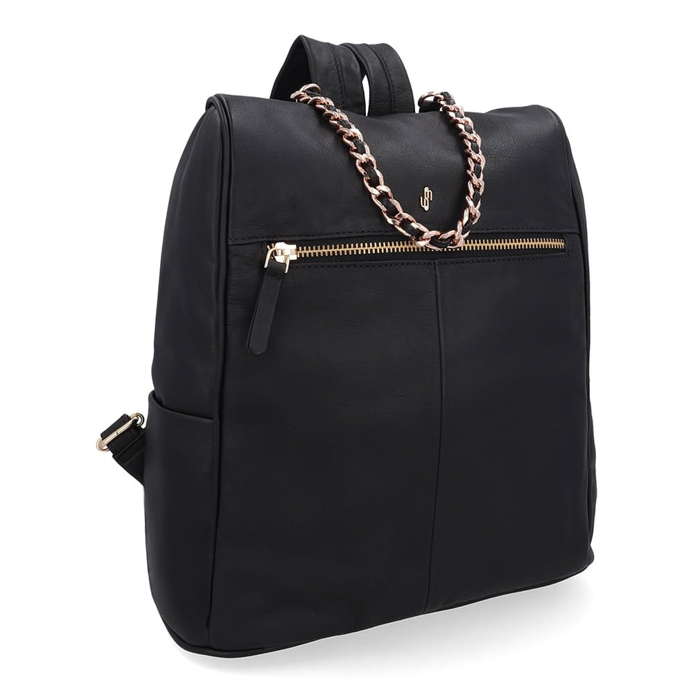 Mochila Couro Preta Preto 2