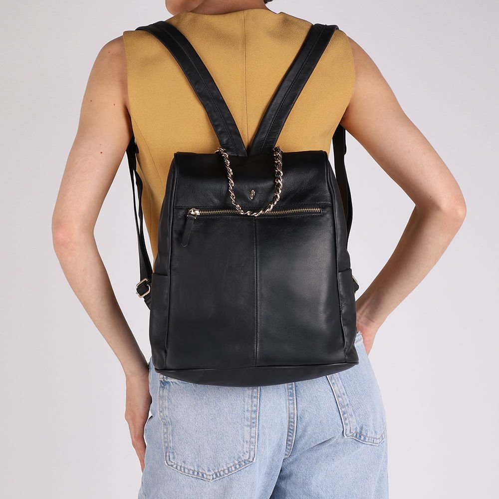 Mochila Couro Preta Preto 5