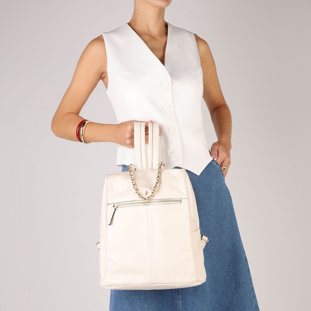 Mochila Couro Branca Marfim Marfim 5