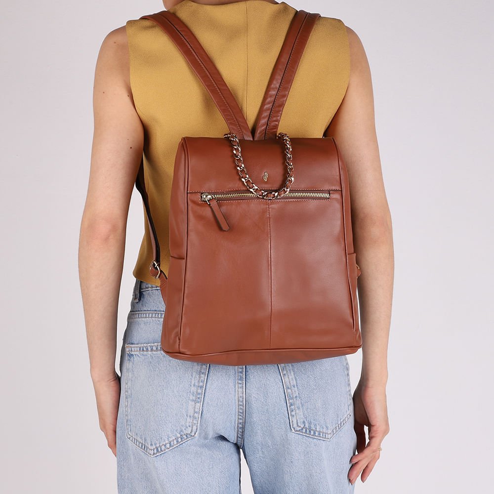 Mochila Couro Marrom Canela Marrom 5