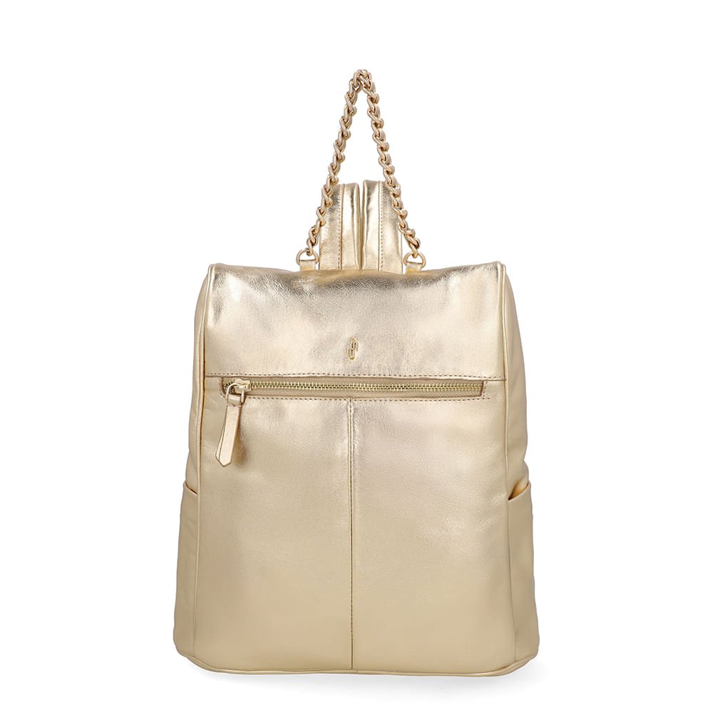 Mochila Couro Metalizada Dourada