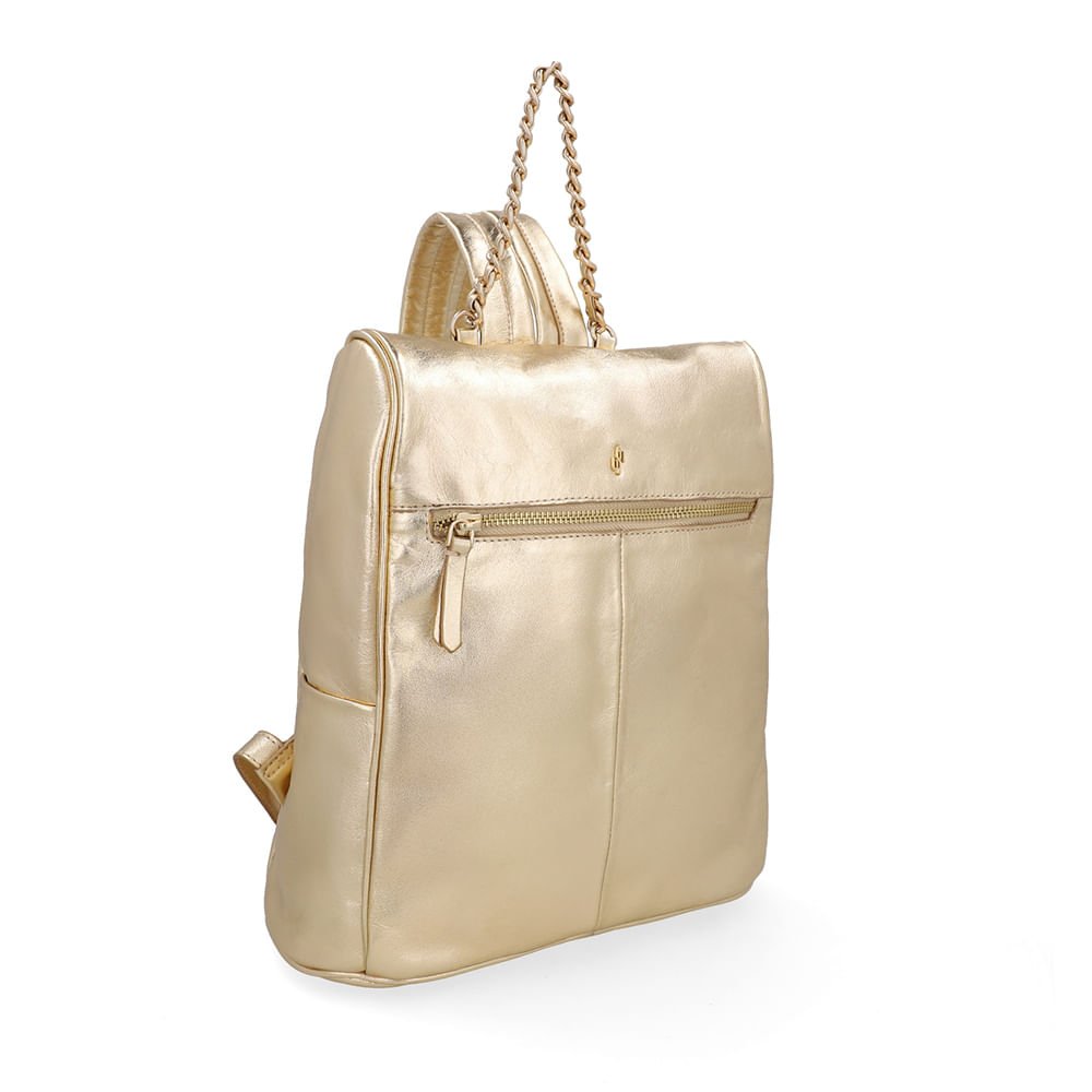 Mochila Couro Metalizada Dourada Dourado 2