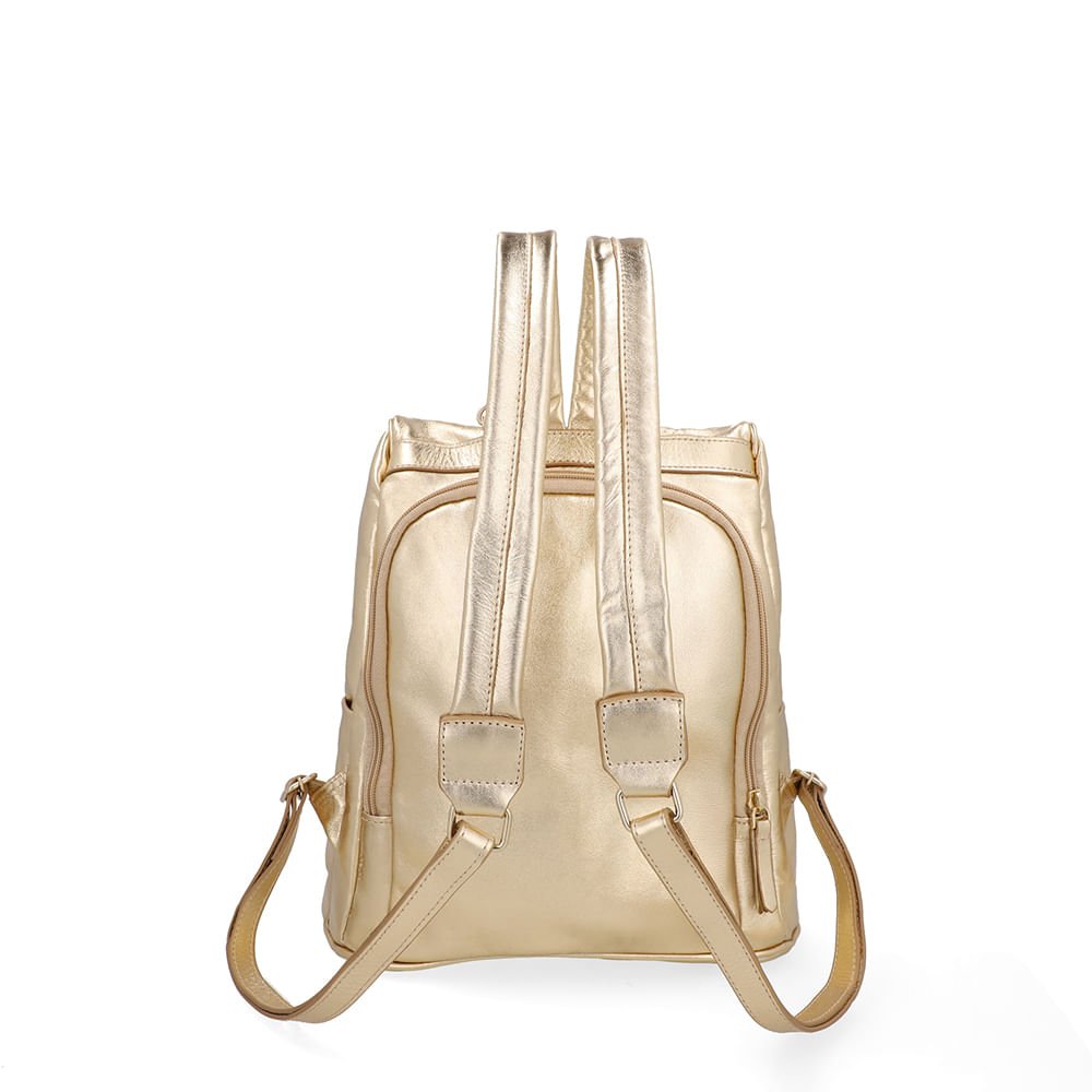 Mochila Couro Metalizada Dourada Dourado 3