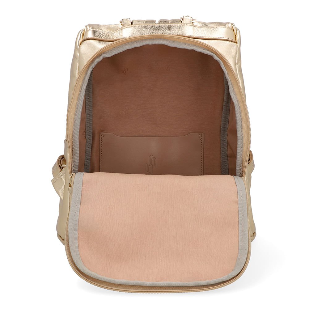 Mochila Couro Metalizada Dourada Dourado 4