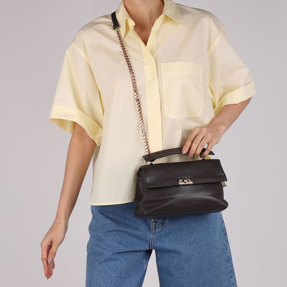 Bolsa Tote Couro Marrom Torniquete Marrom 4