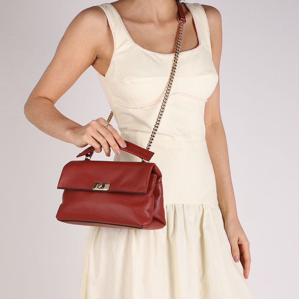 Bolsa Tote Couro Marrom Torniquete Marrom 4