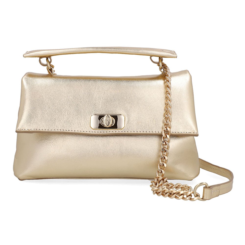 Bolsa Tote Couro Metalizada Dourada Torniquete