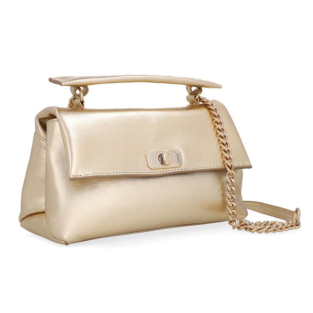Bolsa Tote Couro Metalizada Dourada Torniquete Dourado 2