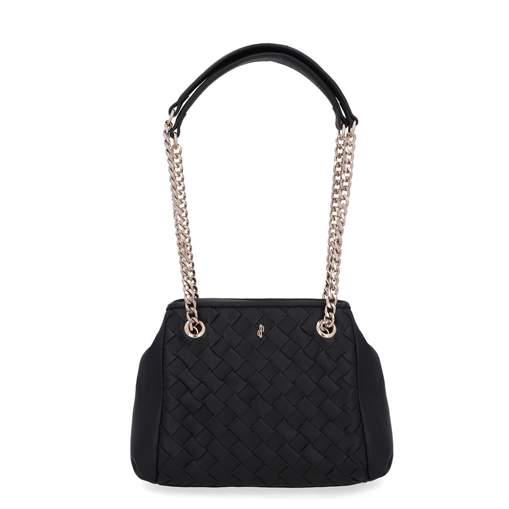 Bolsa Tote Couro Trançada Preta