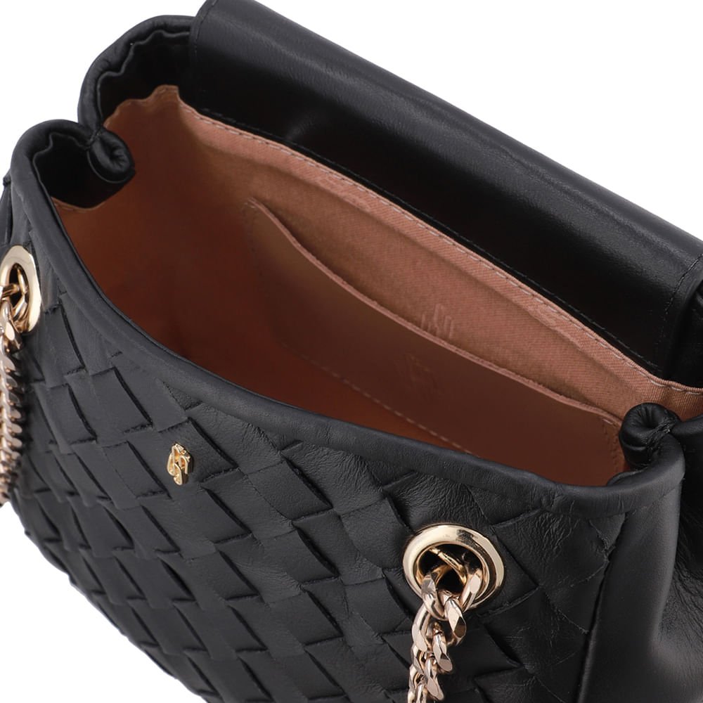 Bolsa Tote Couro Trançada Preta Preto 3