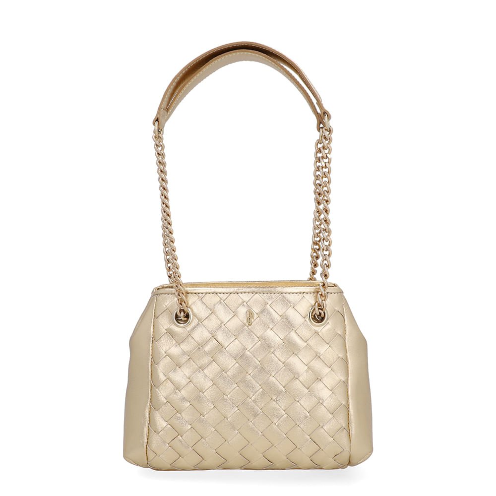 Bolsa Tote Couro Trançada Metalizada Dourada