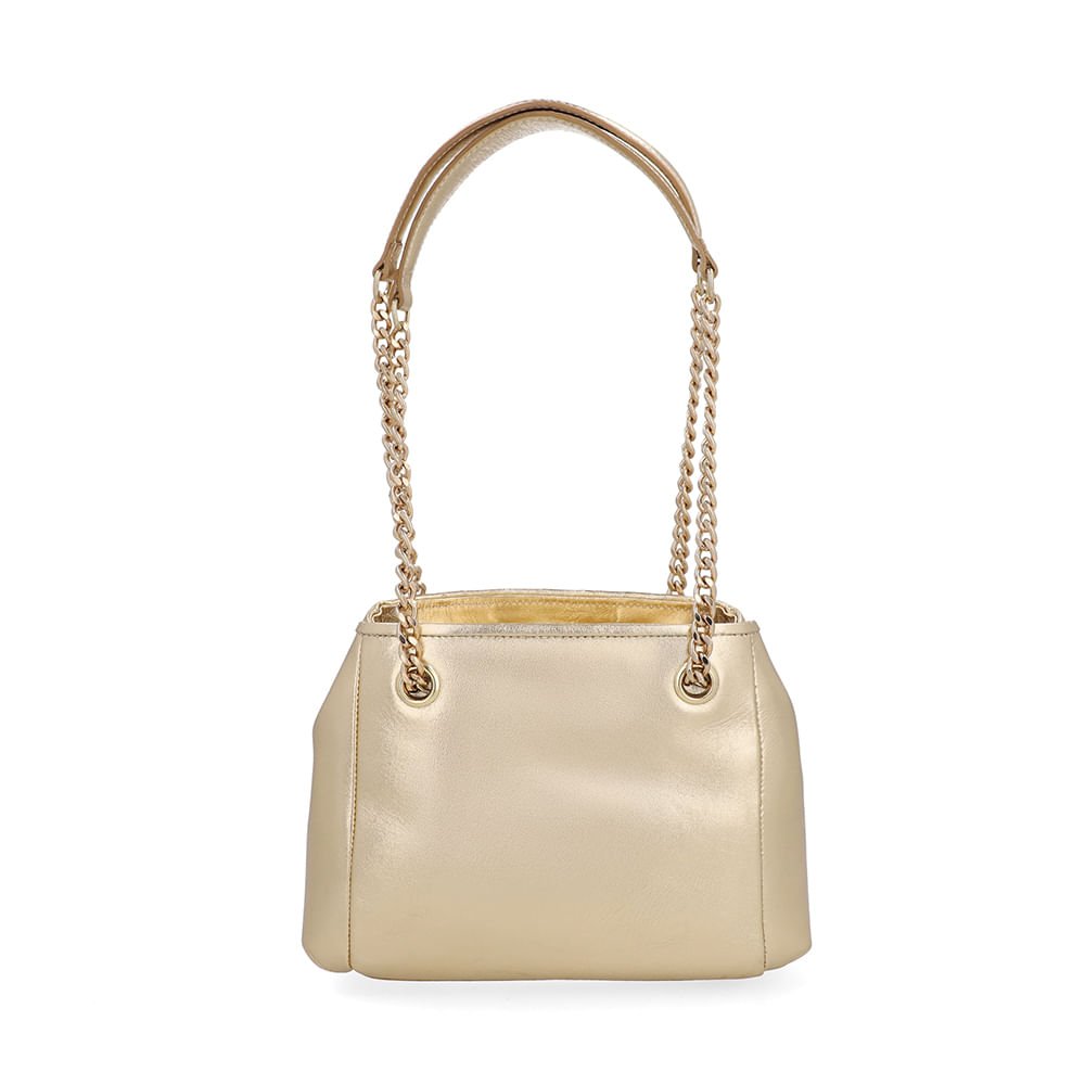 Bolsa Tote Couro Trançada Metalizada Dourada Dourado 3