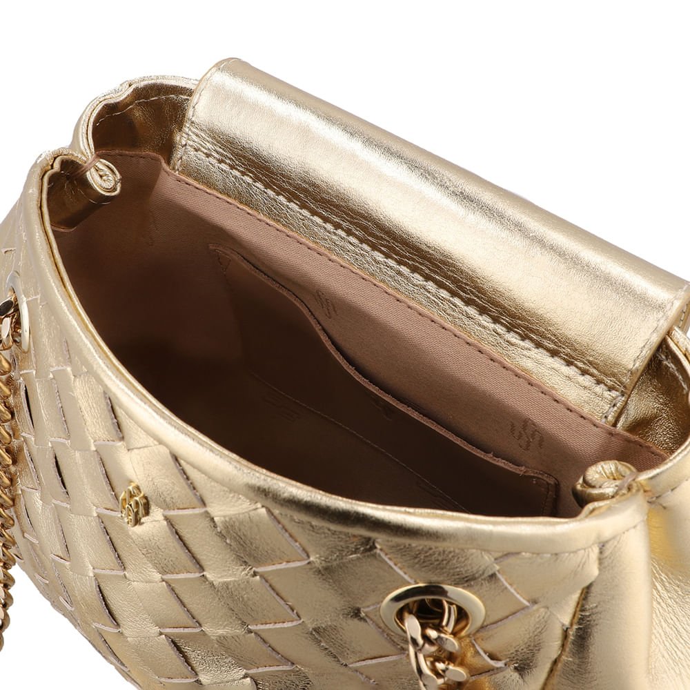 Bolsa Tote Couro Trançada Metalizada Dourada Dourado 4