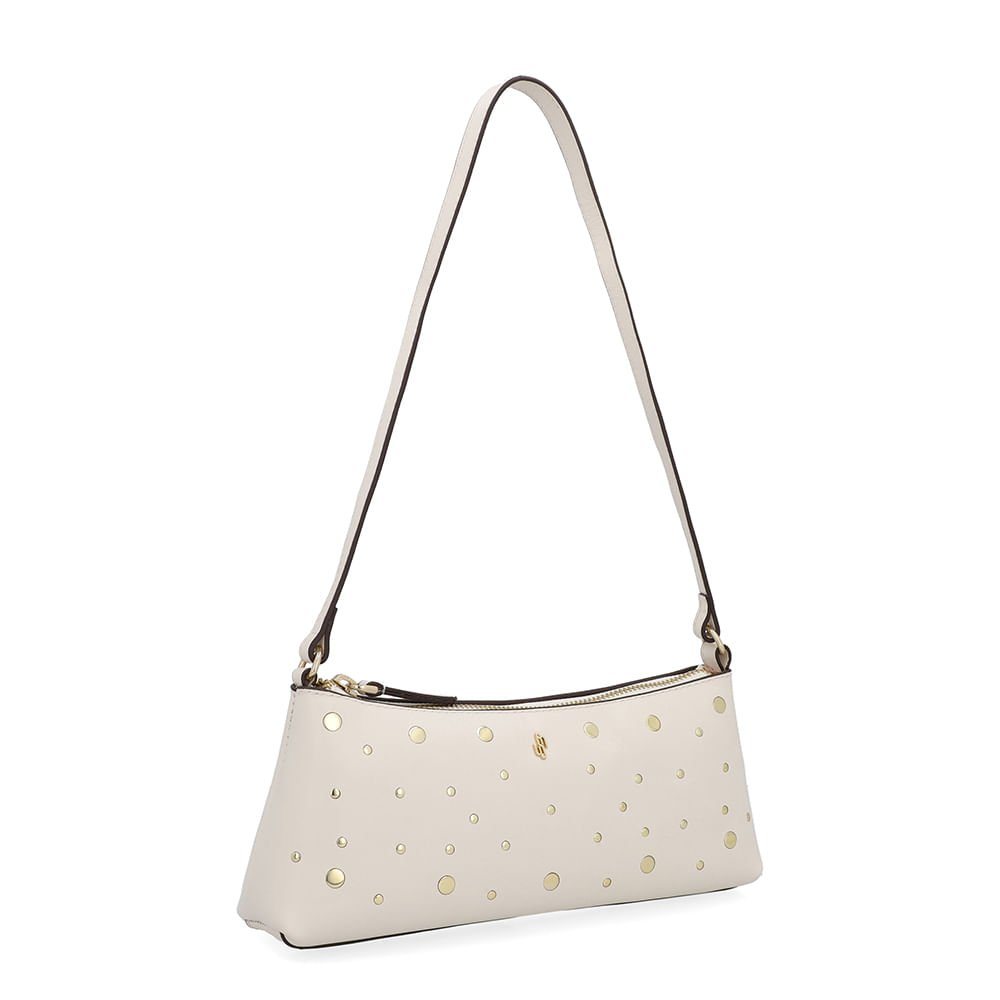 Bolsa Baguete Couro Tachas Branca Marfim Marfim 2