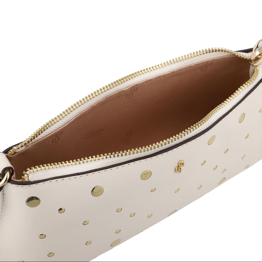 Bolsa Baguete Couro Tachas Branca Marfim Marfim 4