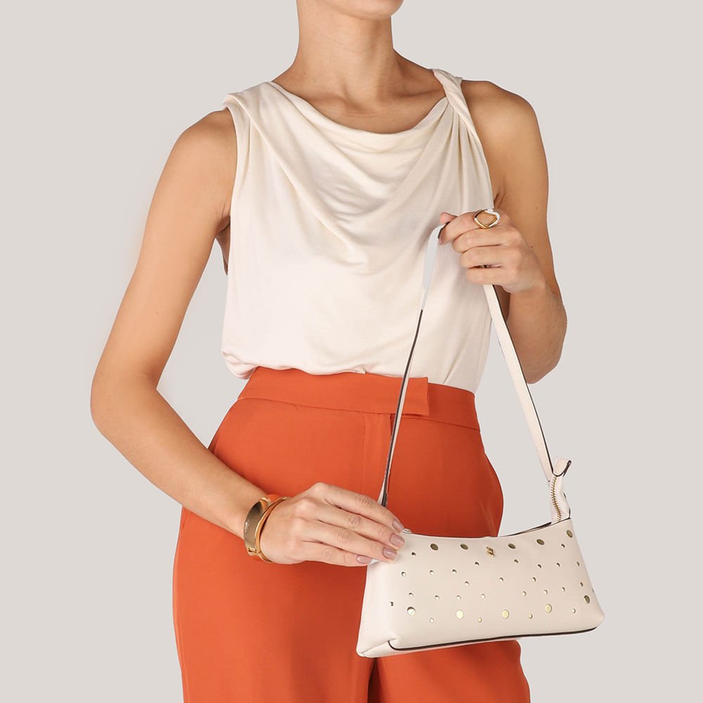 Bolsa Baguete Couro Tachas Branca Marfim Marfim 5