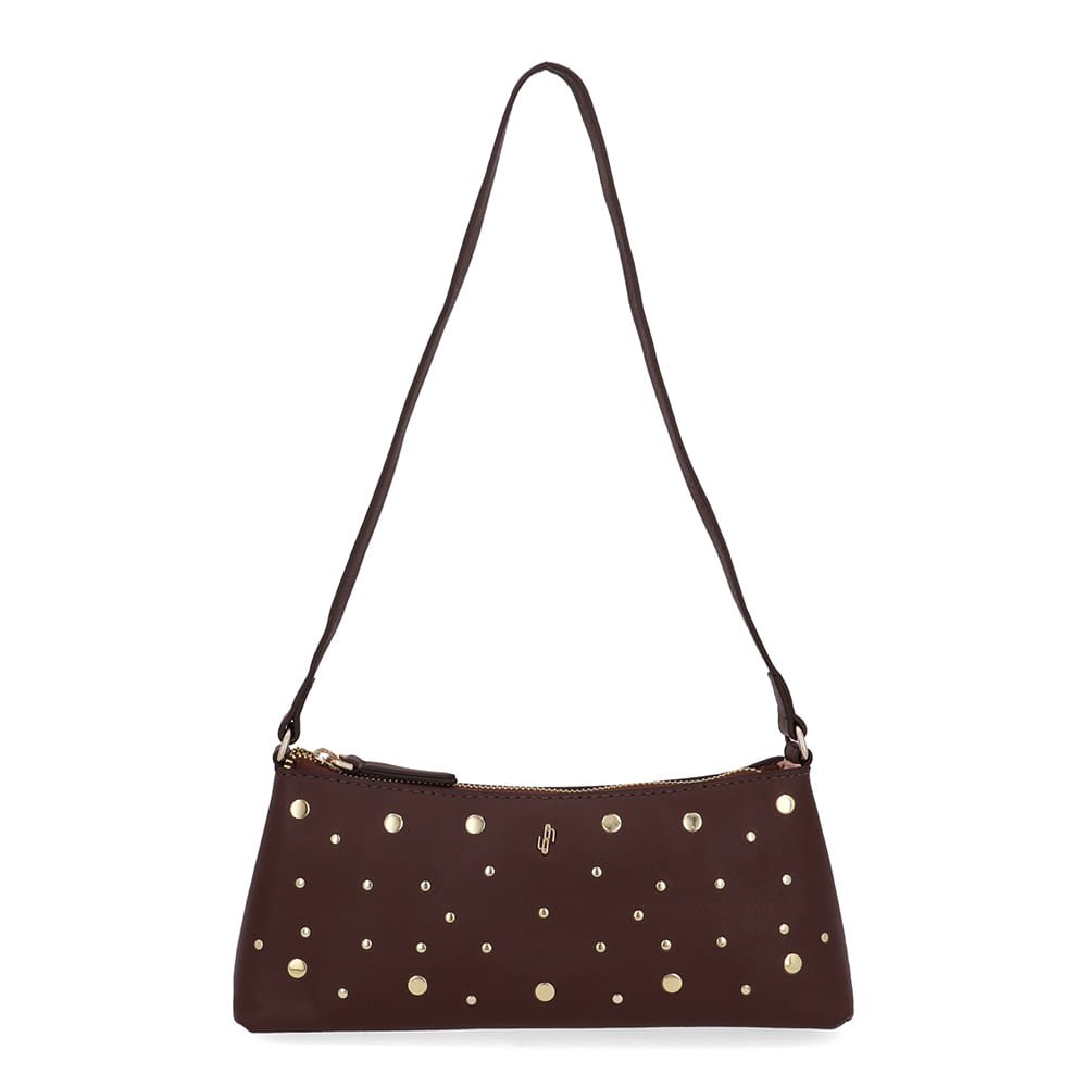 Bolsa Baguete Couro Tachas Marrom