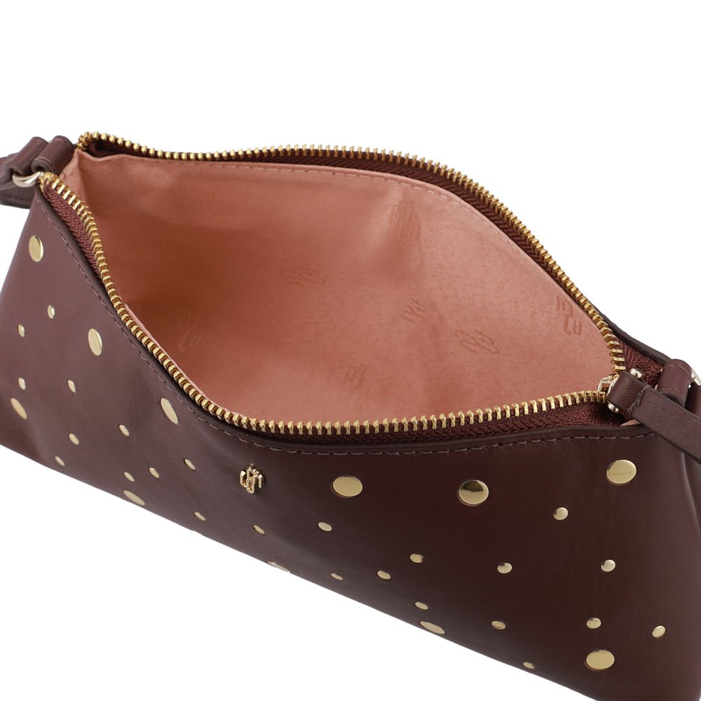 Bolsa Baguete Couro Tachas Marrom Marrom 3