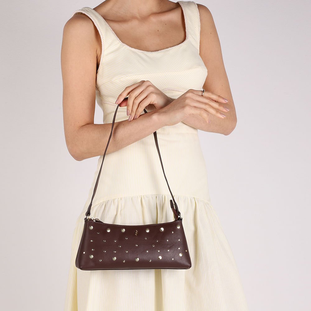 Bolsa Baguete Couro Tachas Marrom Marrom 4