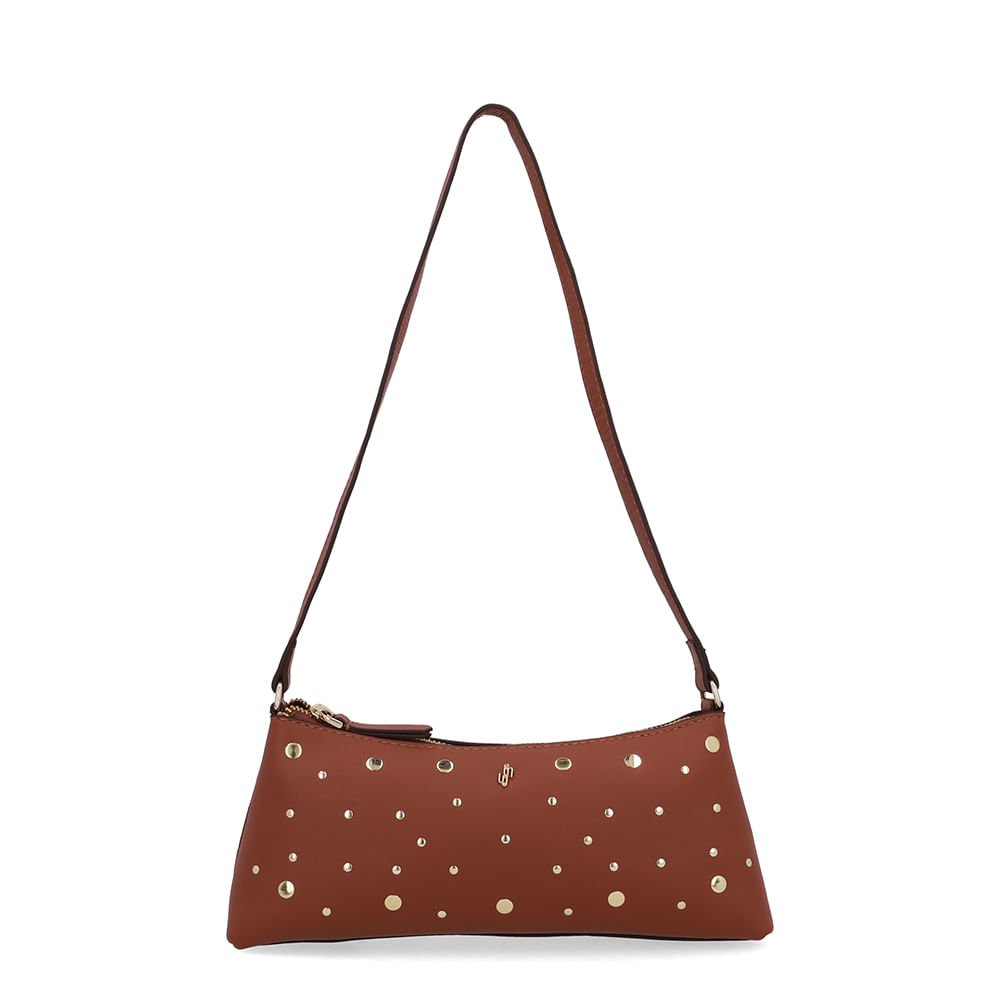 Bolsa Baguete Couro Tachas Marrom