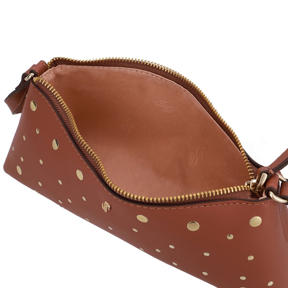 Bolsa Baguete Couro Tachas Marrom Marrom 3