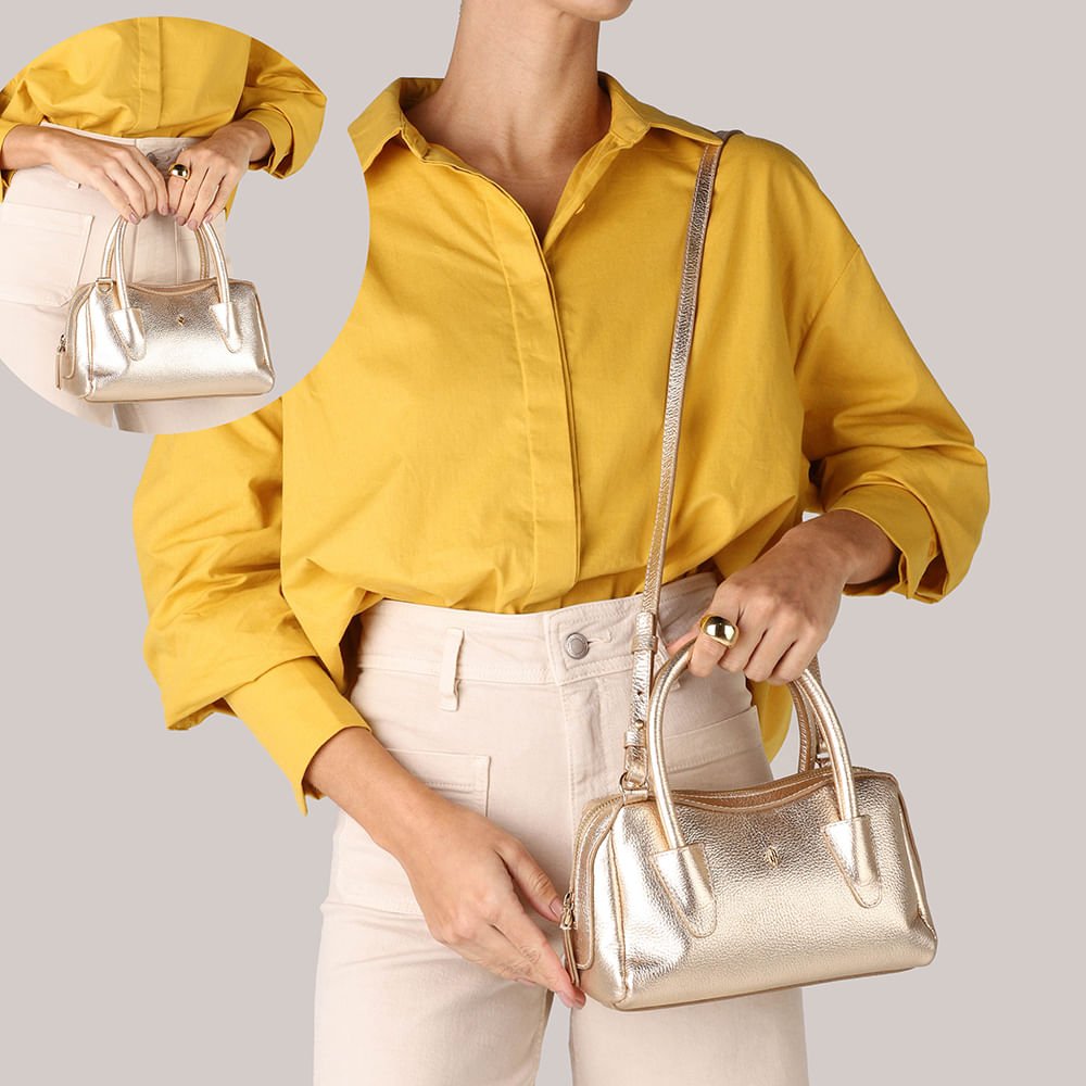 Bolsa Tote Couro Metalizada Dourada Dourado 5