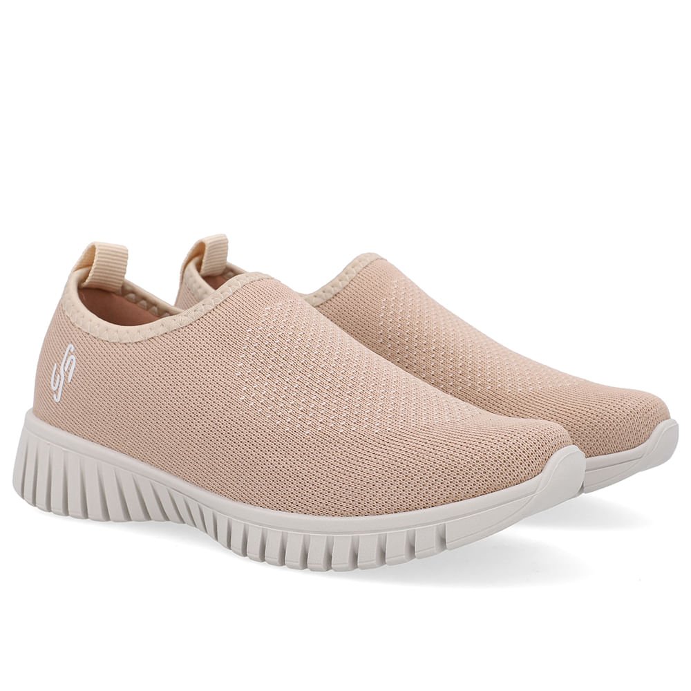 Tênis Slip On Bege Tricot Monograma Rosa 2