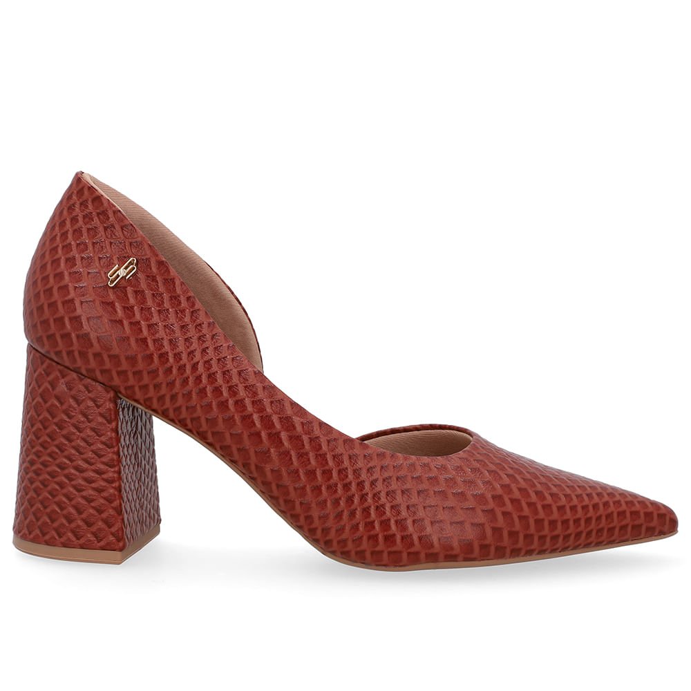 Scarpin Marrom Salto Bloco Couro Recorte Interno