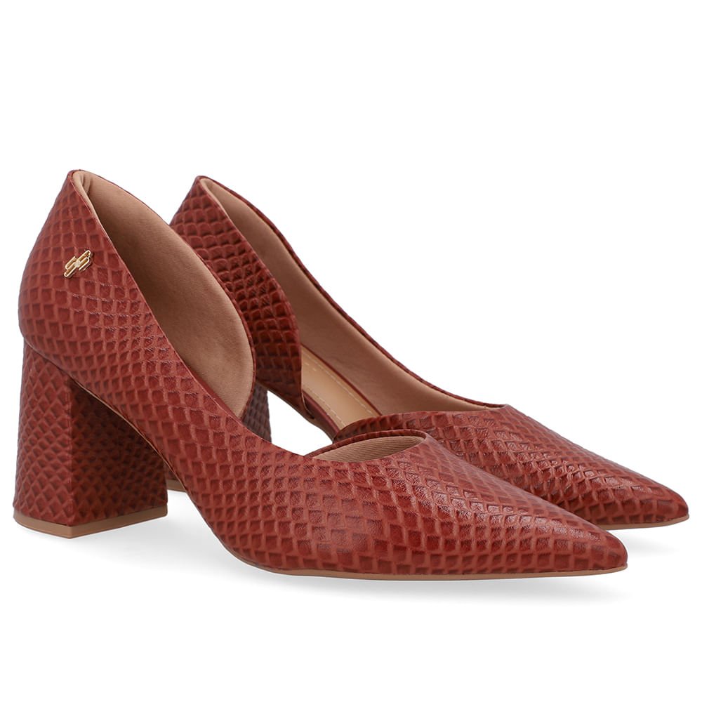 Scarpin Marrom Salto Bloco Couro Recorte Interno Marrom 2