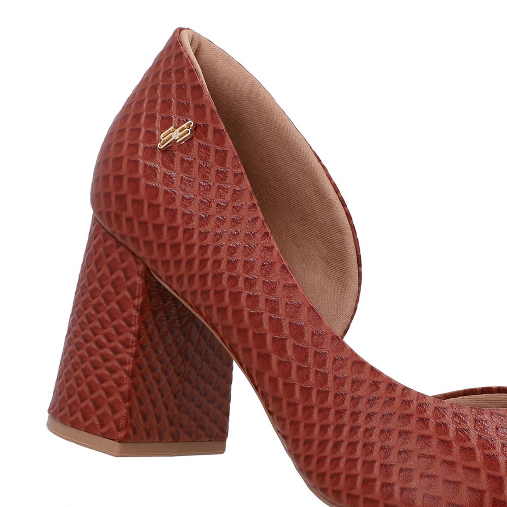 Scarpin Marrom Salto Bloco Couro Recorte Interno Marrom 4