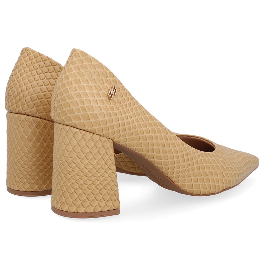 Scarpin Bege Salto Bloco Couro Recorte Interno Bege 3