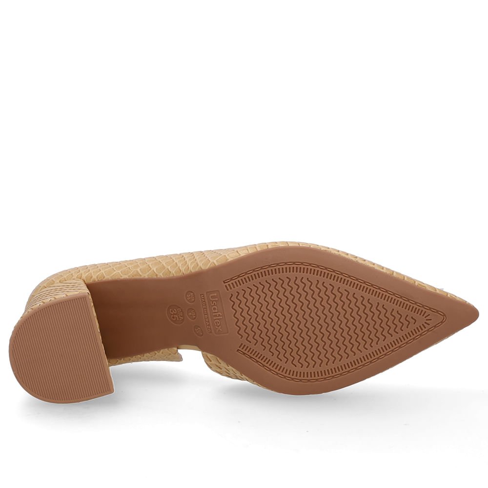 Scarpin Bege Salto Bloco Couro Recorte Interno Bege 5