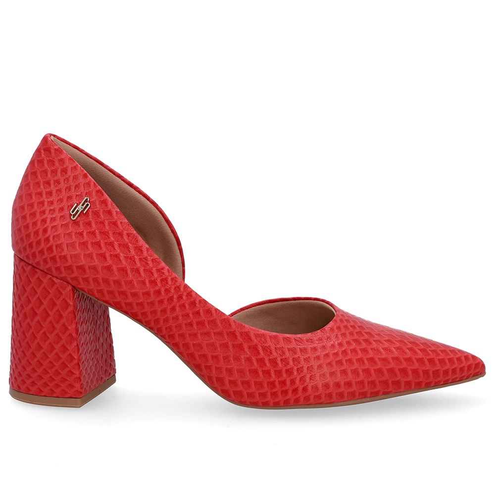 Scarpin Vermelho Salto Bloco Couro Recorte Interno
