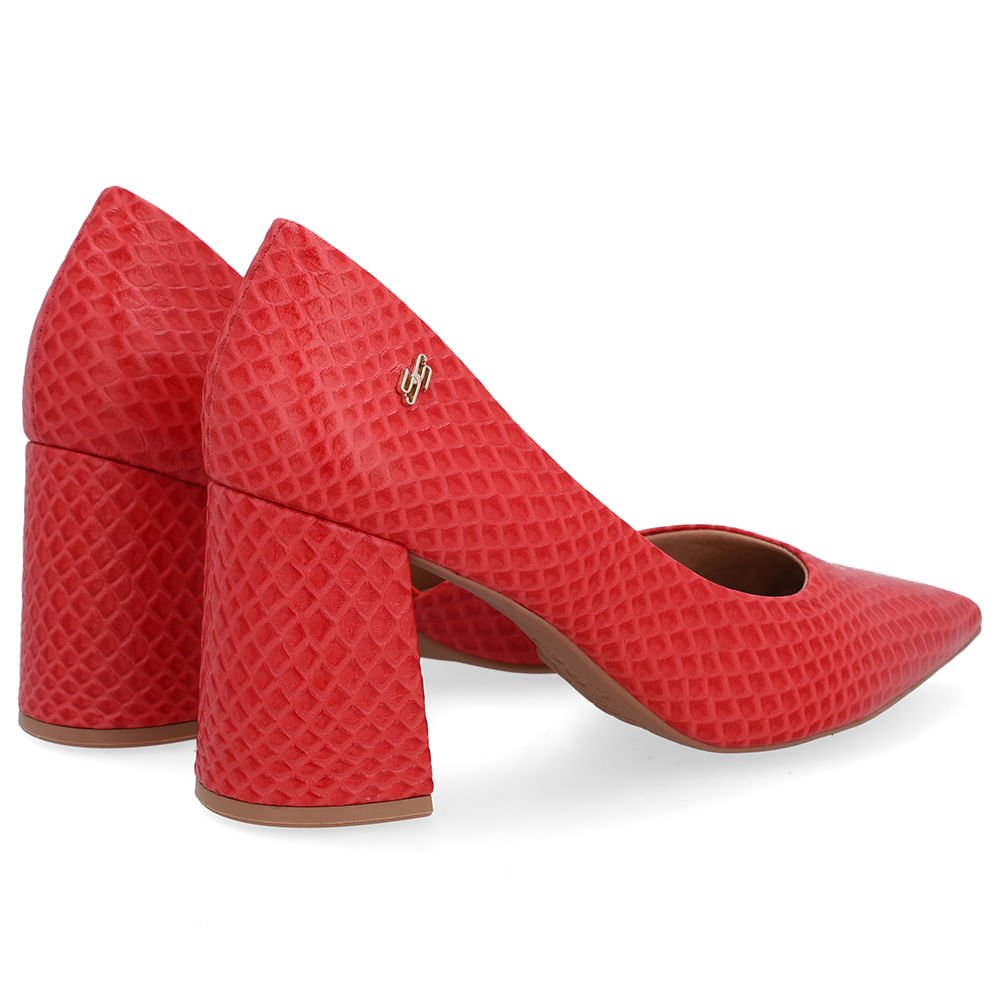 Scarpin Vermelho Salto Bloco Couro Recorte Interno Vermelho 3