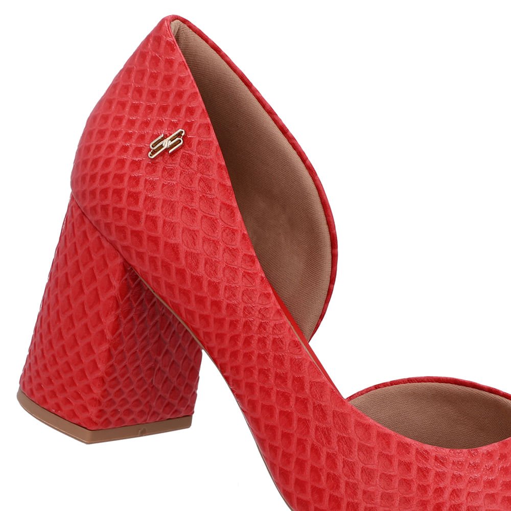 Scarpin Vermelho Salto Bloco Couro Recorte Interno Vermelho 4