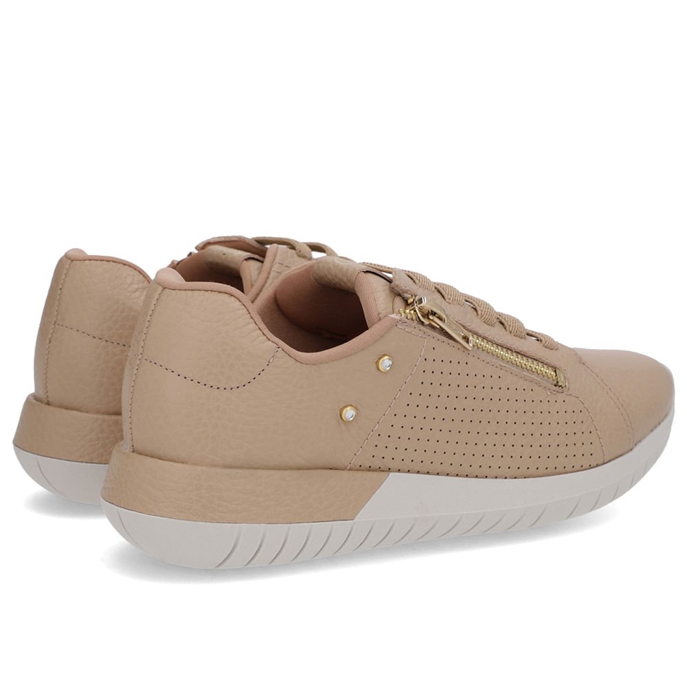 Tênis Casual Bege Couro Zíper Bege 3