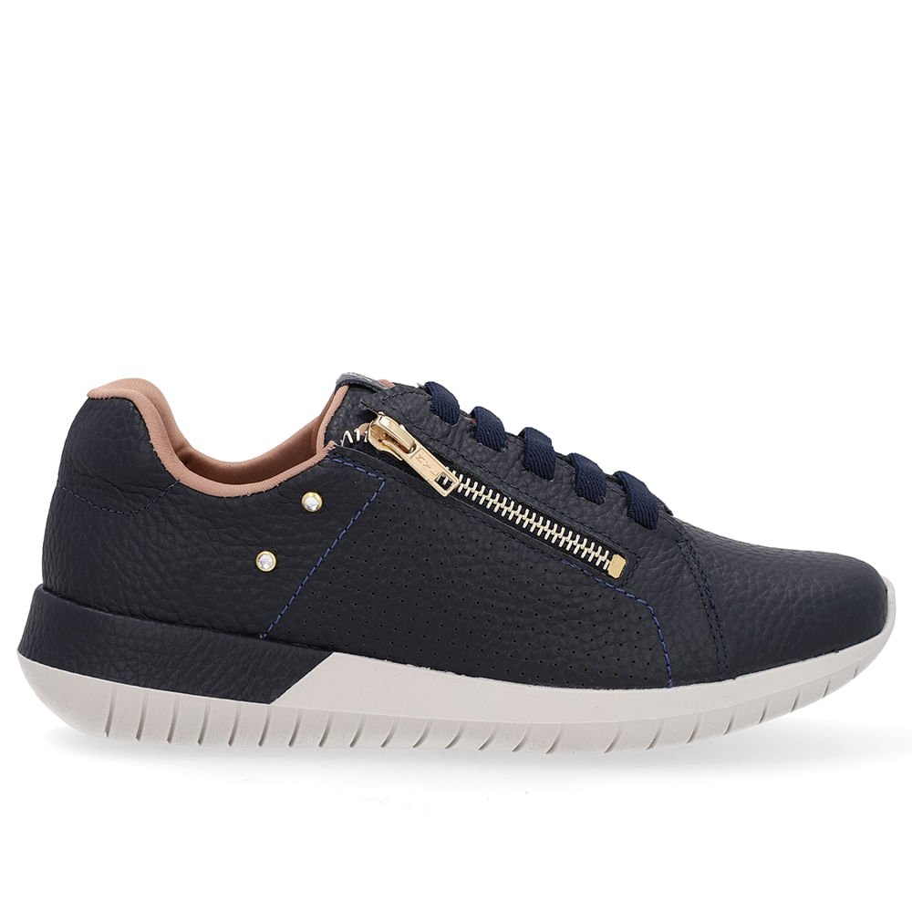 Tênis Casual Azul Couro Zíper