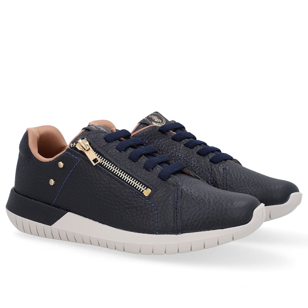 Tênis Casual Azul Couro Zíper Preto 2