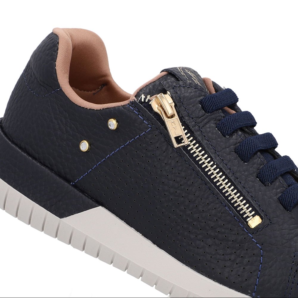 Tênis Casual Azul Couro Zíper Preto 4