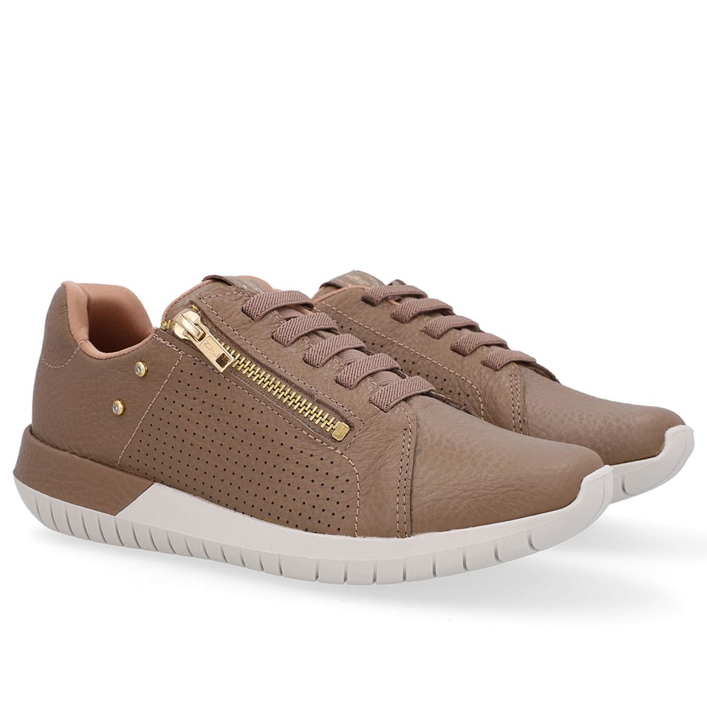 Tênis Casual Marrom Couro Zíper Marrom 2