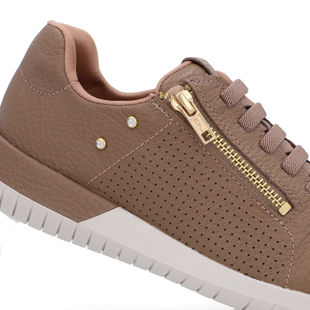 Tênis Casual Marrom Couro Zíper Marrom 4