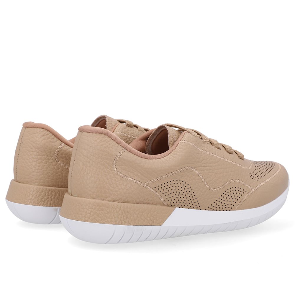 Tênis Casual Bege Couro Cadarço Elástico Bege 3