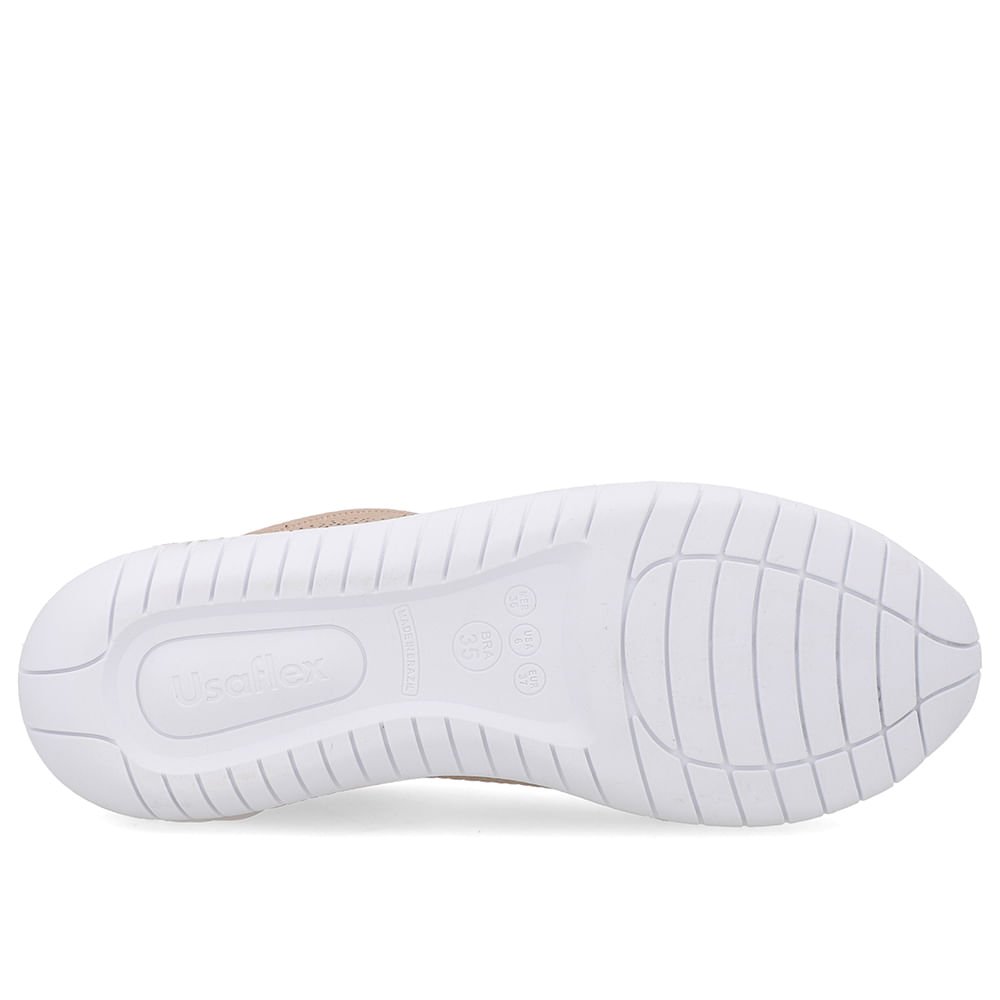 Tênis Casual Bege Couro Cadarço Elástico Bege 5