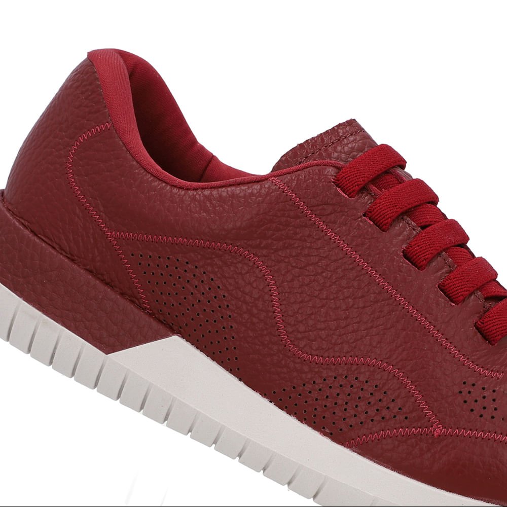 Tênis Casual Vermelho Couro Cadarço Elástico Vermelho 4