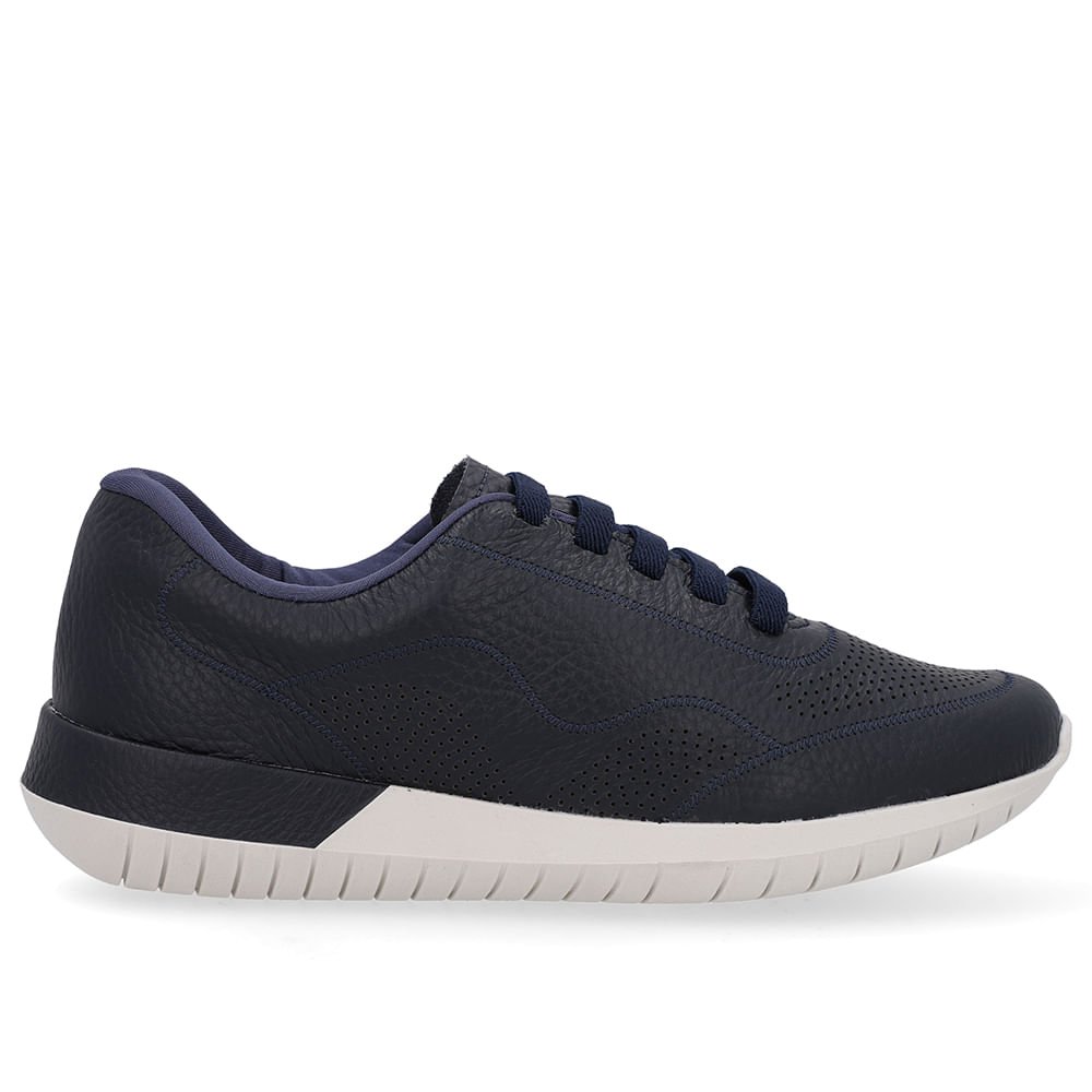 Tênis Casual Azul Couro Cadarço Elástico