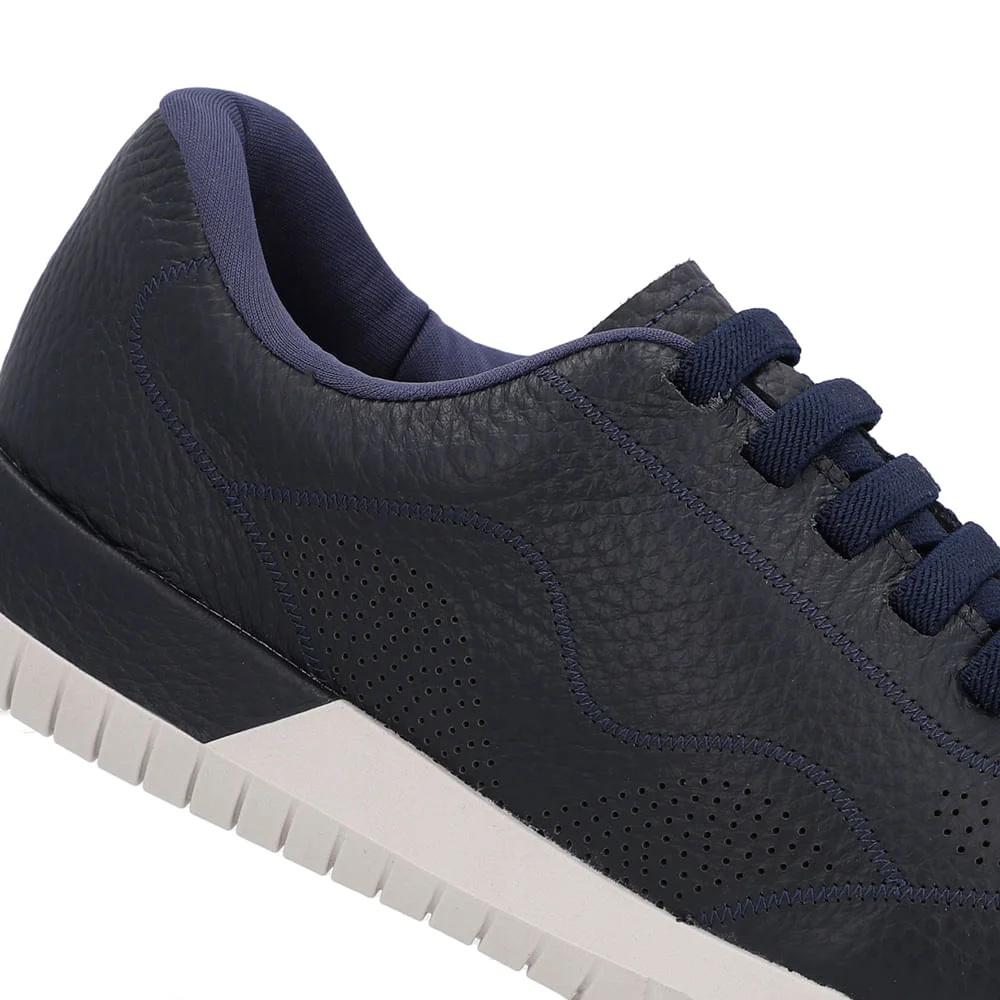 Tênis Casual Azul Couro Cadarço Elástico Preto 4