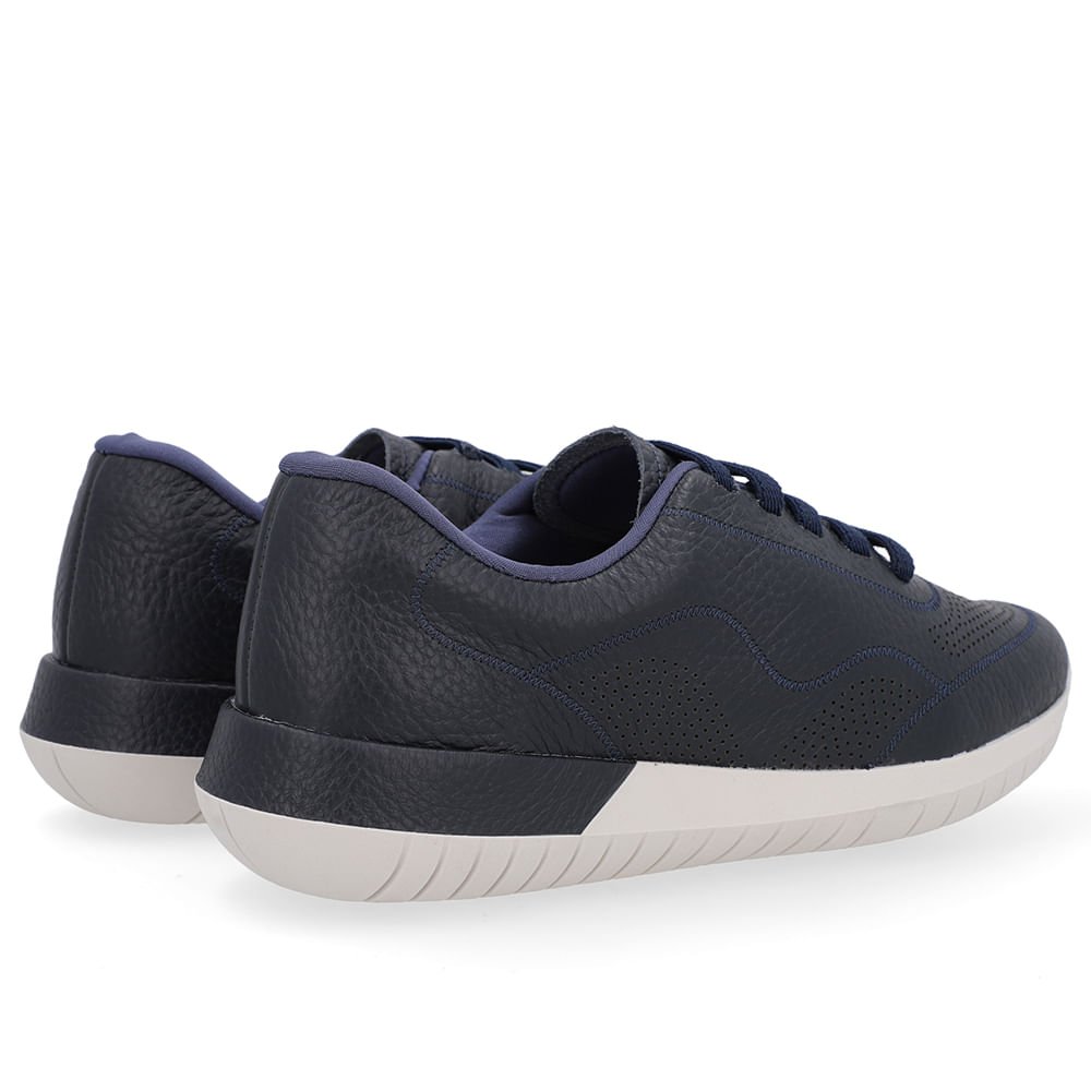 Tênis Casual Azul Couro Cadarço Elástico Preto 3