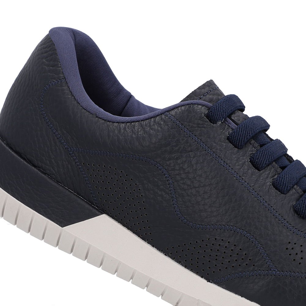 Tênis Casual Azul Couro Cadarço Elástico Preto 4