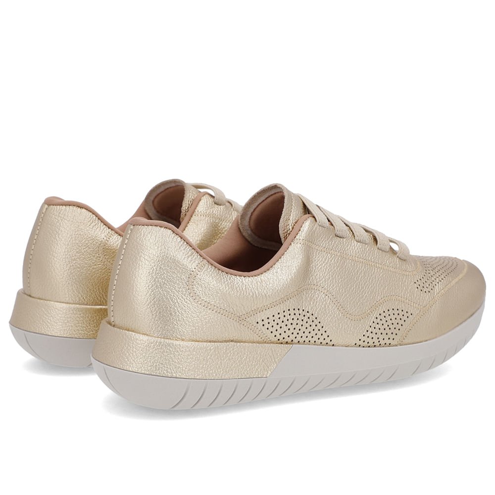 Tênis Casual Metalizado Ouro Couro Cadarço Elástico Dourado 3
