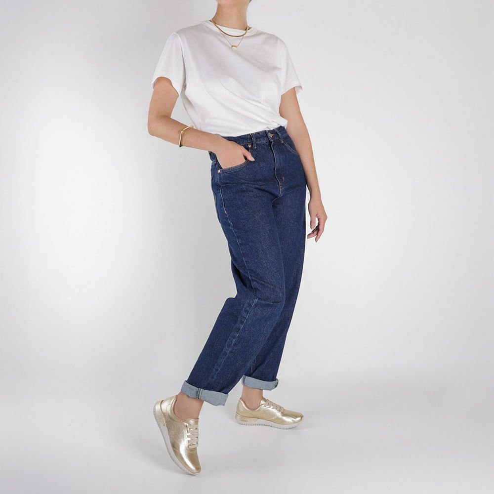 Tênis Casual Metalizado Ouro Couro Cadarço Elástico Dourado 4